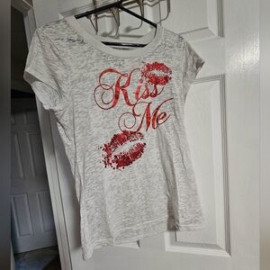 🤍Cute white and red , semi sheer, fitted Babydoll tshirt ❤️ size XL